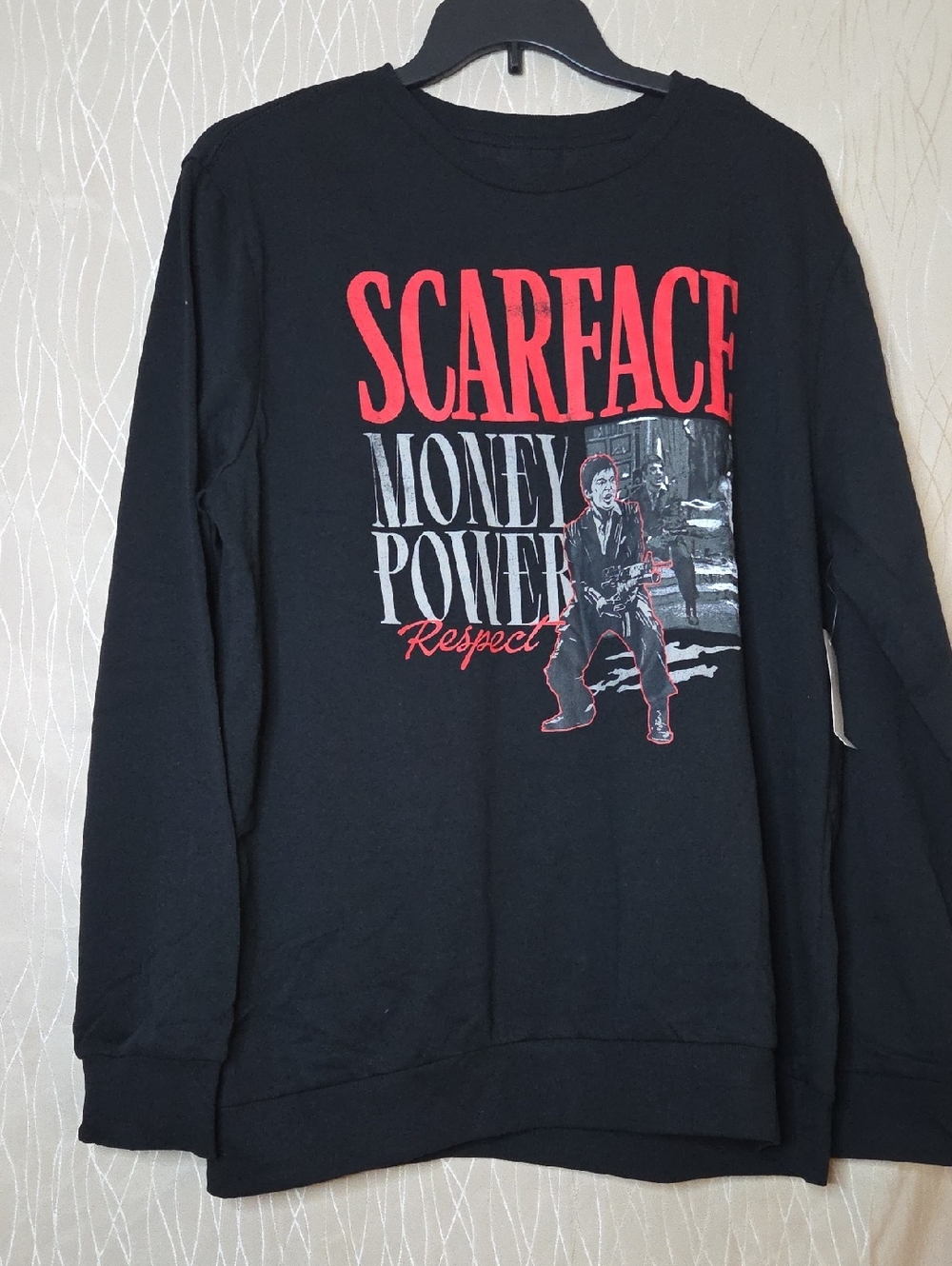 Hybrid Apparel Black Crewneck Sweatshirt with Red and White‎ Scarface Graphic